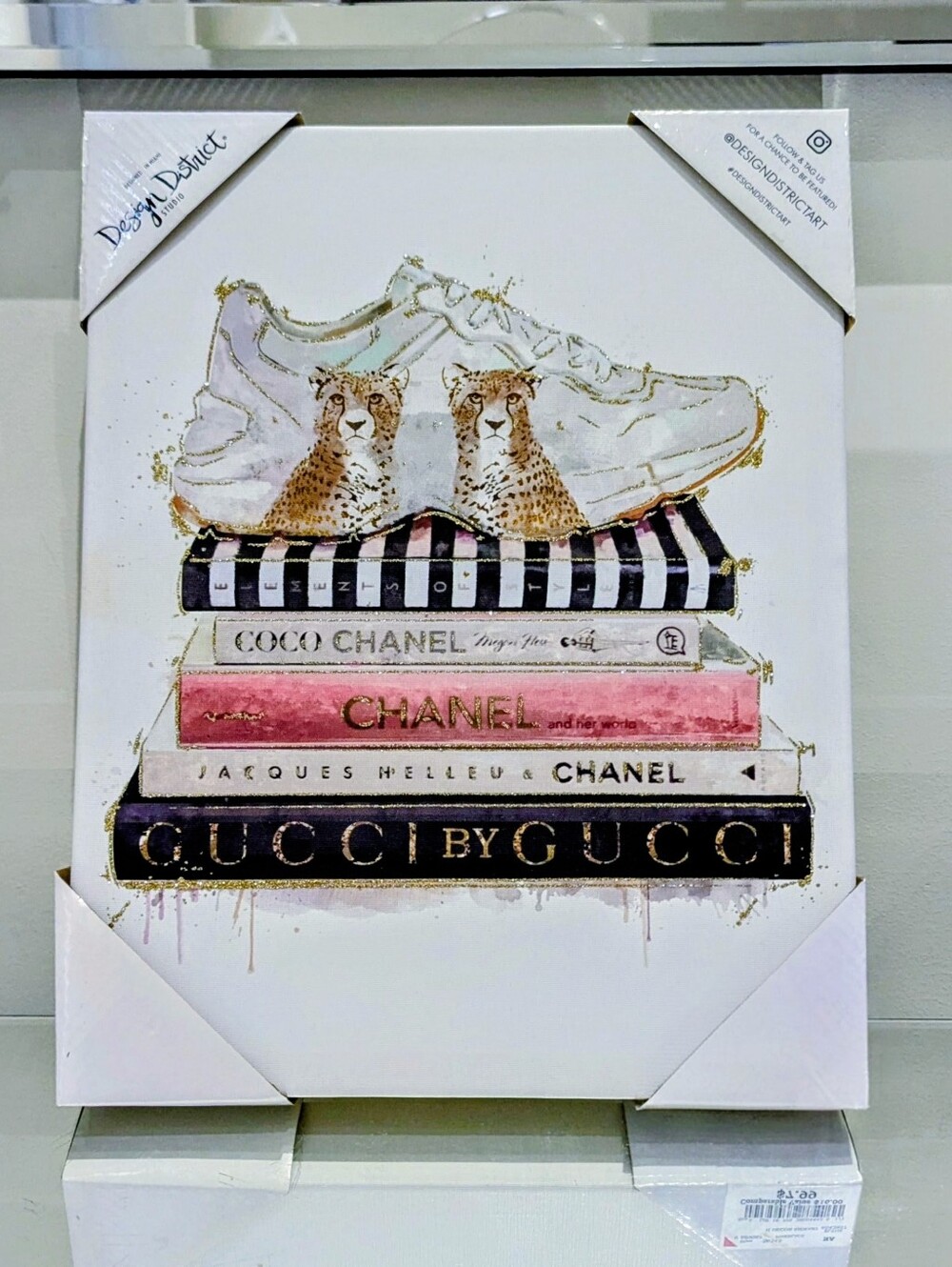 Luxe Cheetah Sneakers Chanel Gucci Book Stack Canvas Art Print